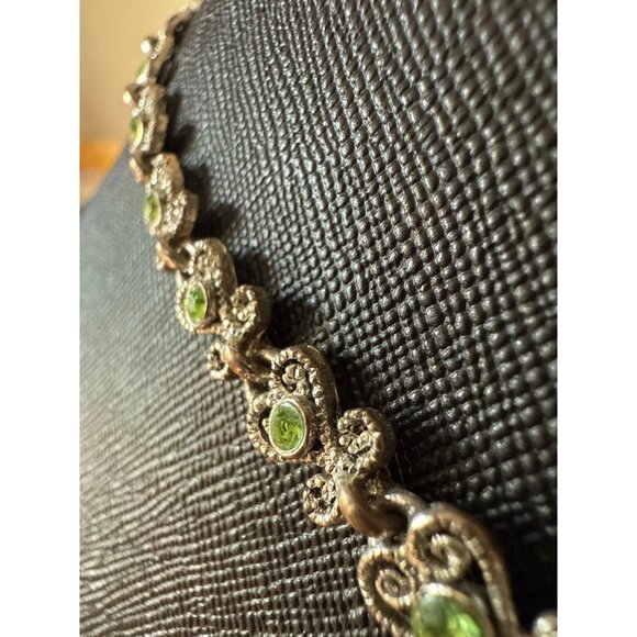 Vintage Silver & Green Gemstone Choker Necklace Princess Exotic India - Picture 6 of 14